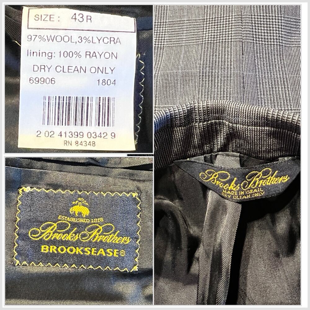 Brooks Brothers Brooksease 43R 38x28 Gray Blue Glen Plaid Suit Short Arms - Picture 16 of 16